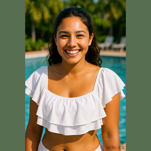 Women's Tempt Me White Ruffle Crop Top Swimsuit